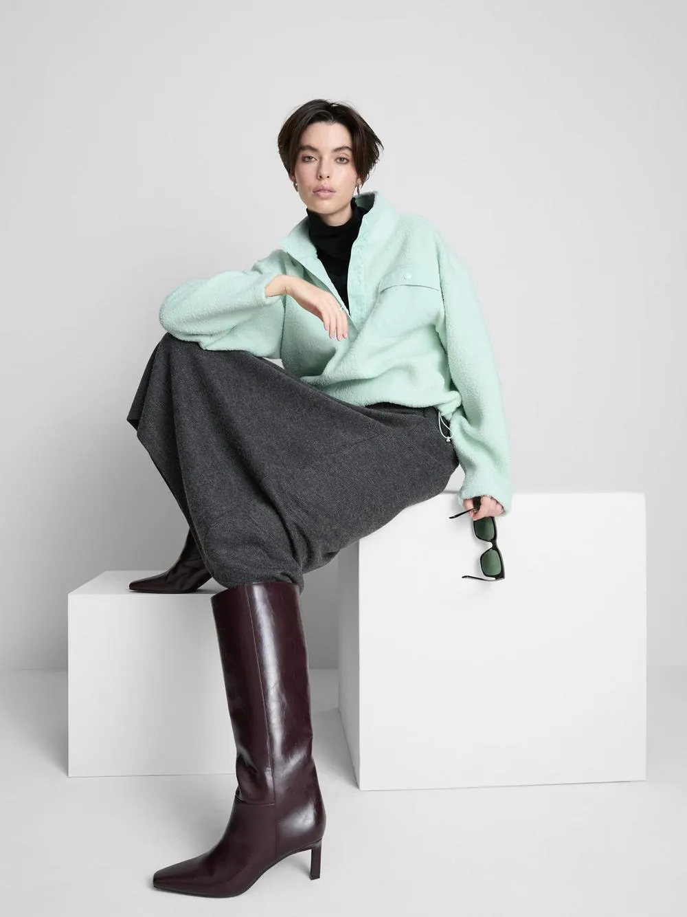 Borg-Sweatshirt mit halber Knopfleiste