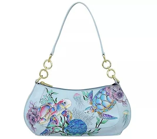 ANUSCHKA® Schultertasche echt Leder Kettendetails handbemalt