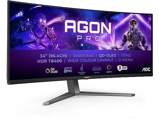 AOC AGON PRO AG346UCD Curved Gaming-Monitor 86,36 cm (34"") 34 Zoll QHD Monitore (0,03 ms Reaktionszeit , 175 Hz , 175 Hz nativ)