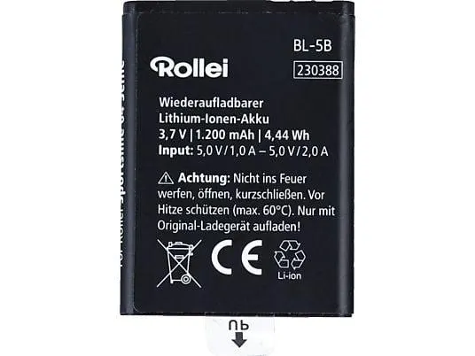ROLLEI Akku Compactline 880 & Sportsline 64 BL-5B Lithium-Ionen-Akku, 3.7 V Volt, 1200 mAh