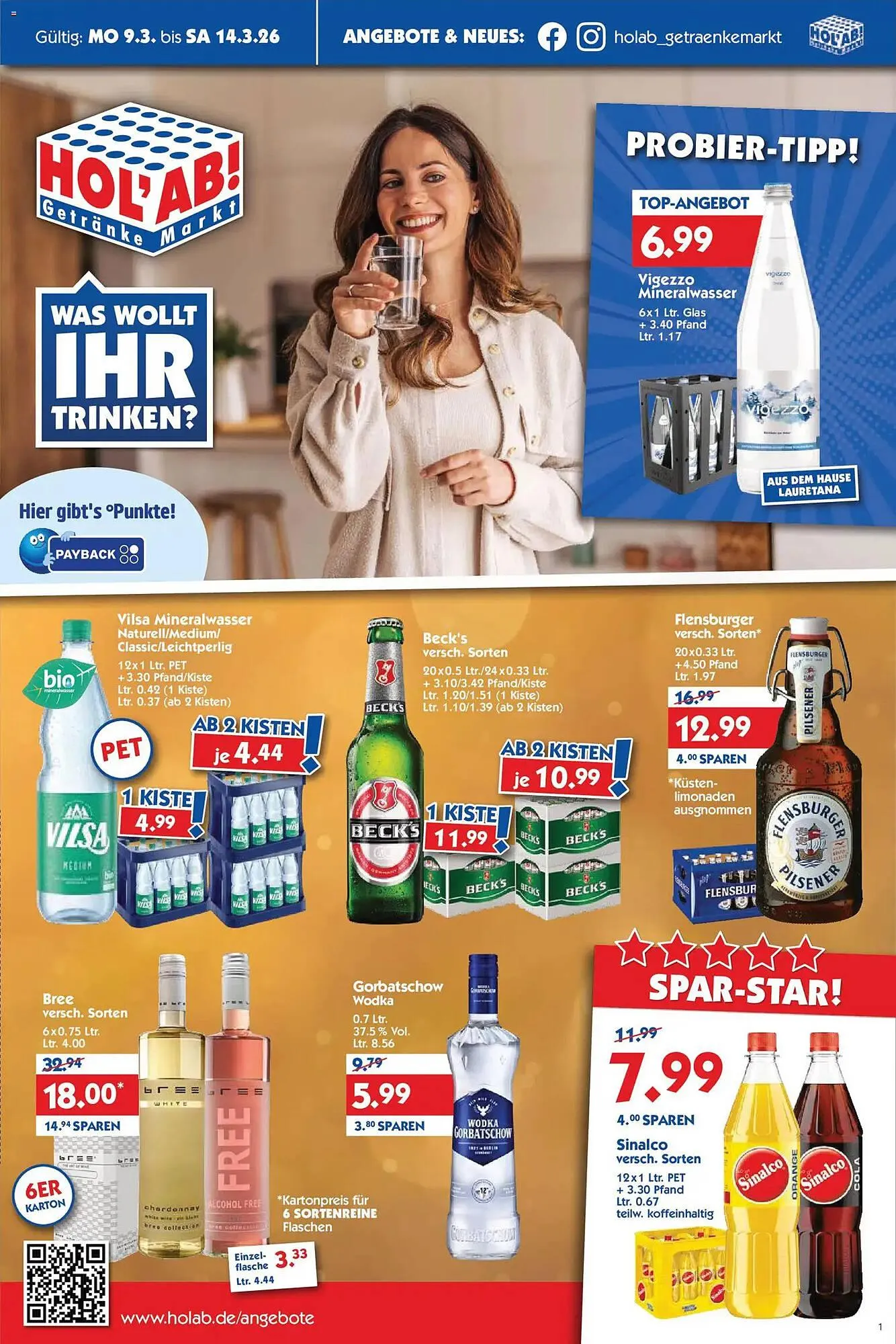 Hol'ab Getränkemarkt Prospekt von 9. März bis 14. März 2026 - Prospekt seite 1