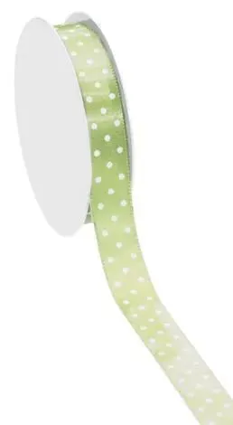 Satin-Tupfenband, hellgrün, 15 mm, 10 m