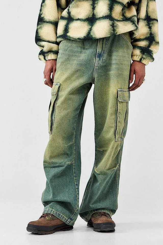 BDG - Jean cargo à taille fixe délavé extrême