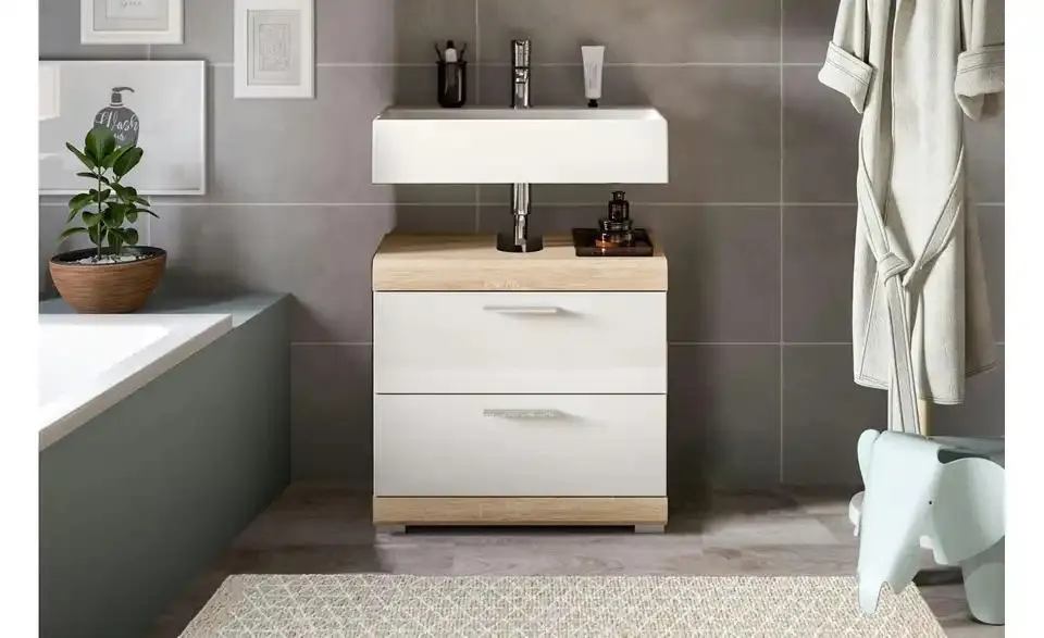 Waschbeckenunterschrank SCHLOONSEE, Breite 60cm, 2 Schubkästen, mit Siphonausschnitt, MDF-Front, in verschiedenen Farben erhältlich, Badmöbel, Badschrank, Kommode, Bad