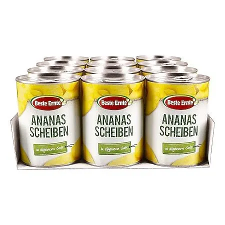 Beste Ernte Ananas in Scheiben 340 g Abtropfgewicht, 12er Pack