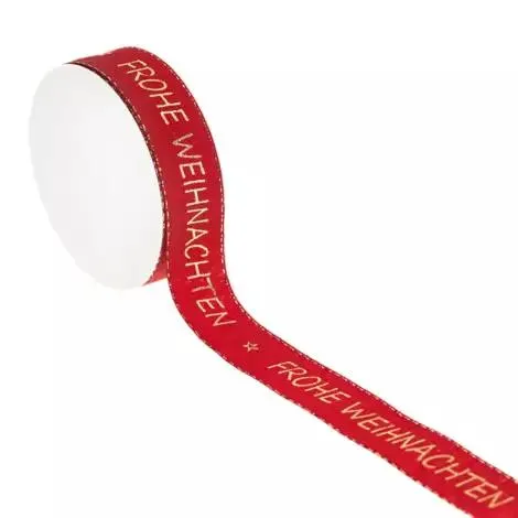 Stoffband "Frohe Weihnachten", rot-gold, 25 mm, 6 m