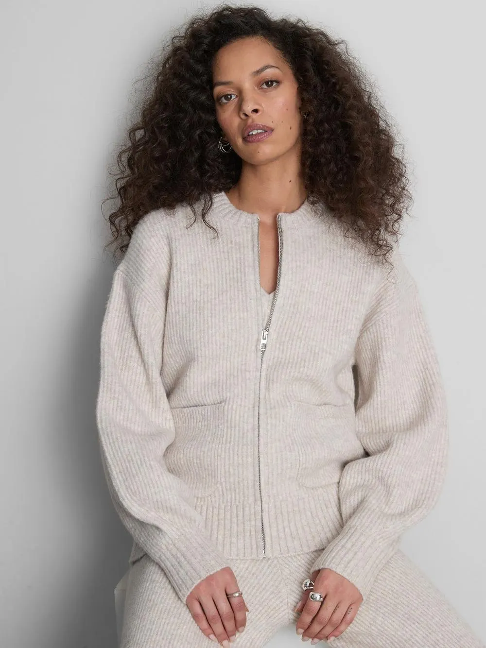 Gerippter Bomber-Cardigan mit Reißverschluss