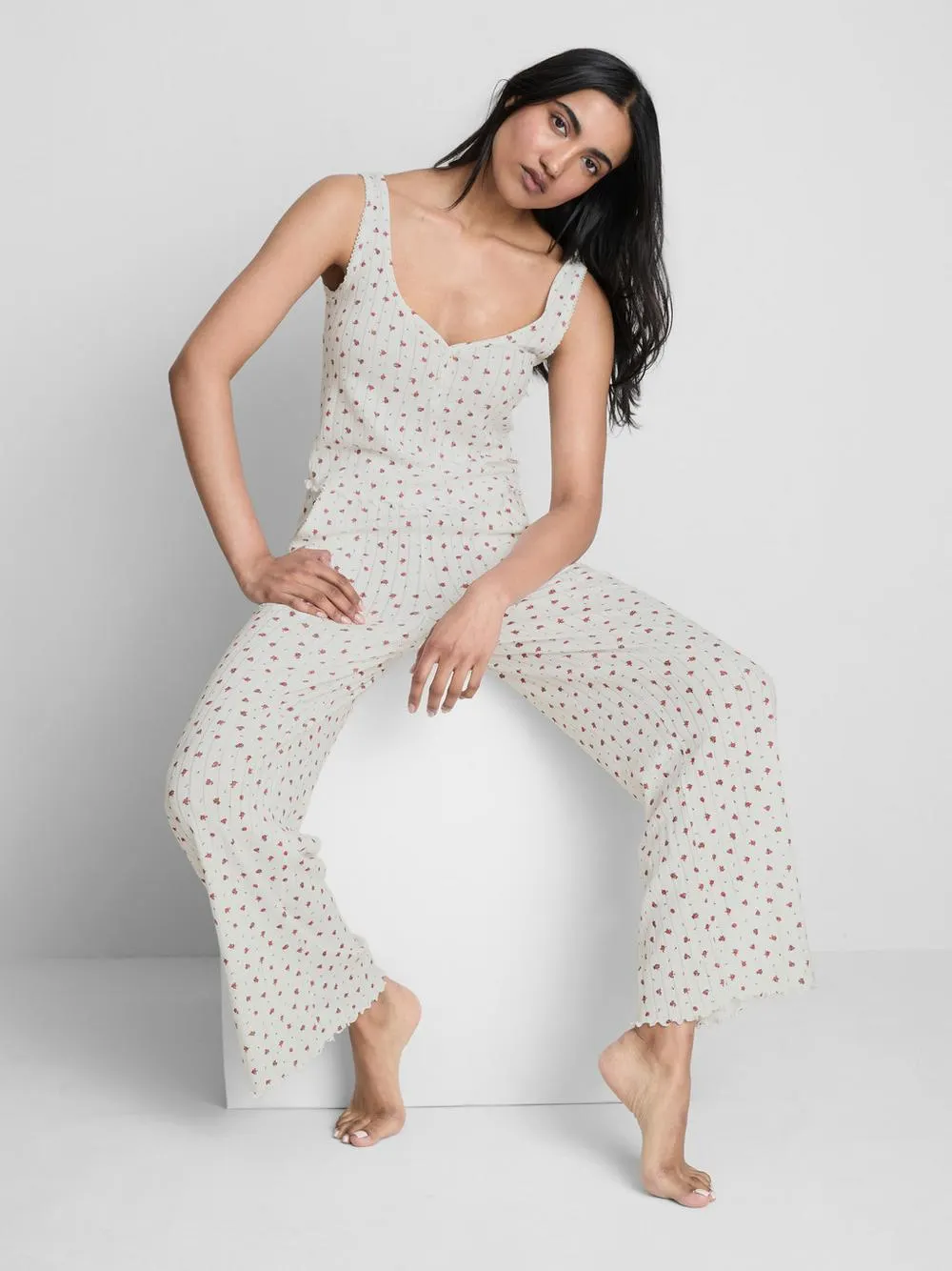 Pointelle-Schlafanzug-Tanktop mit Print