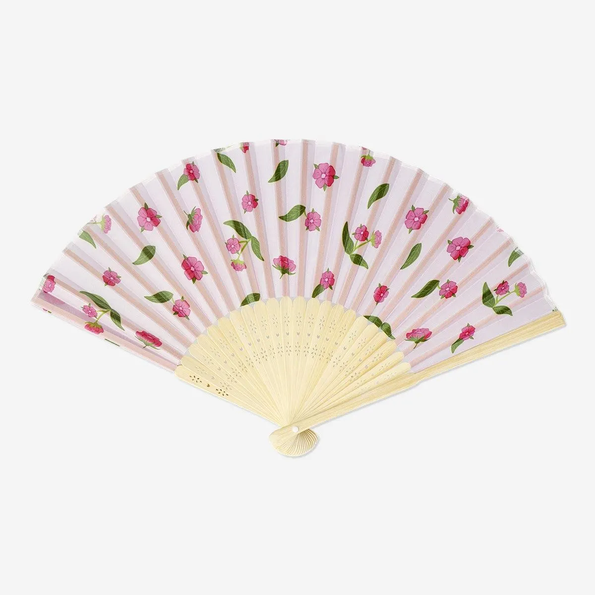 Pink foldable bamboo fan with cherry blossoms