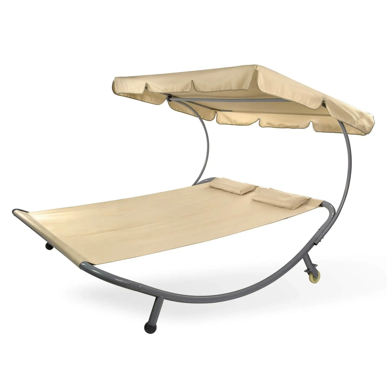 Doppelliege Palma Gartenliege Relaxliege Beige mit Sonnendach