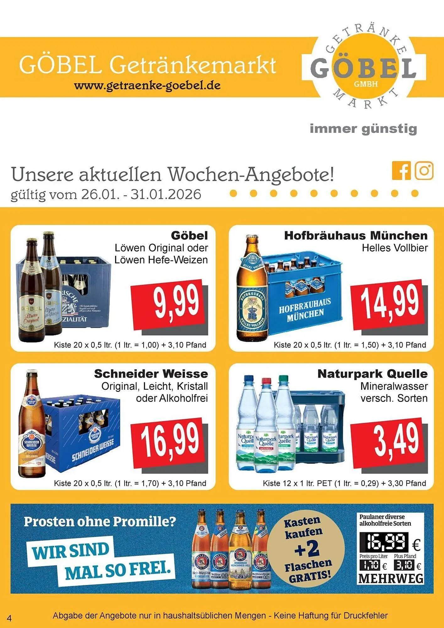 Getränke Göbel Prospekt von 26. Januar bis 31. Januar 2026 - Prospekt seite 1