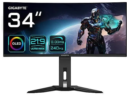 GIGABYTE MO34WQC2 34 Zoll UWQHD Gaming Monitor (0,03 ms Reaktionszeit , 240 Hz , 60 Hz nativ)