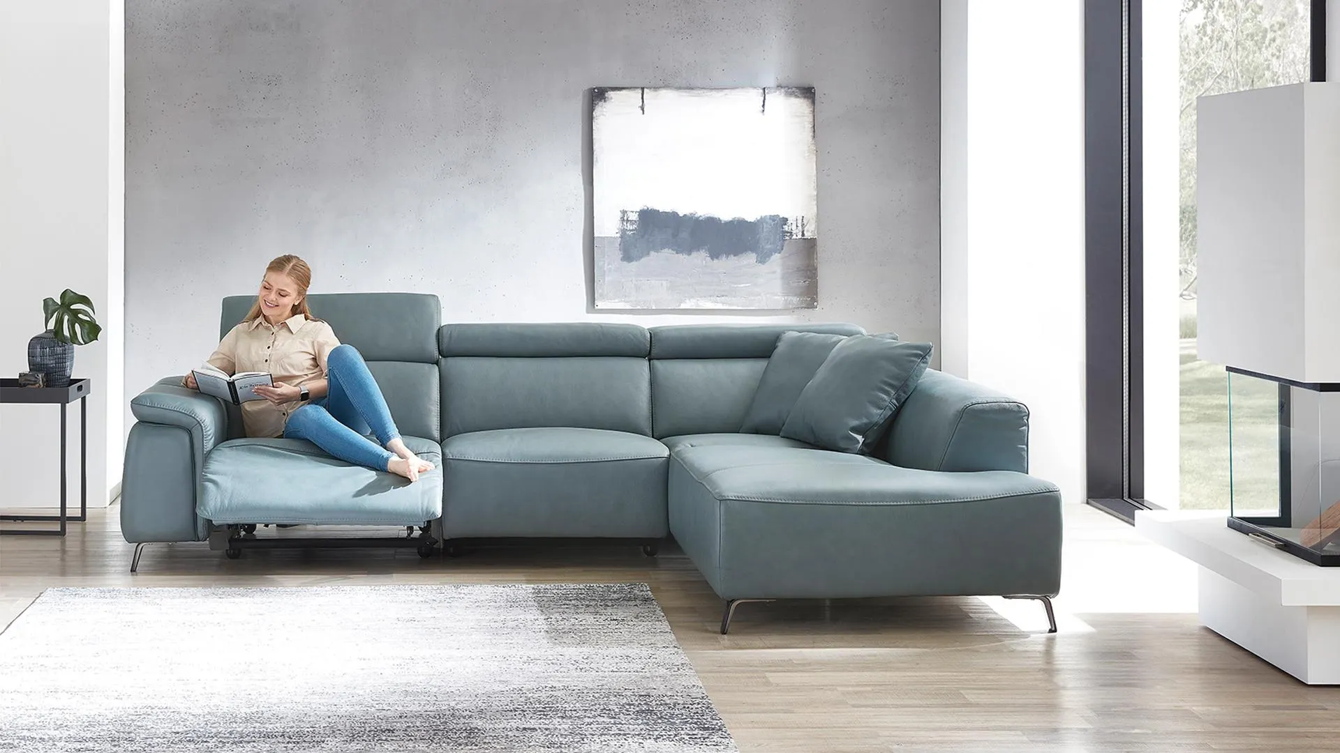 Ecksofa Firenze mit motorischer Relaxfunktion in Leder