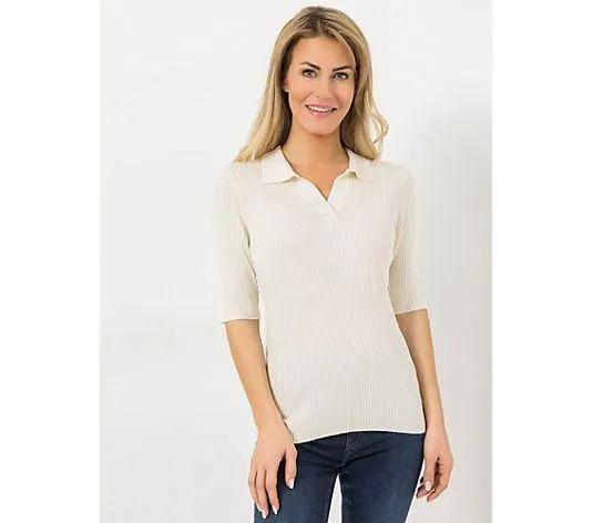 VIA MILANO Pullover langer Halbarm Polokragen figurbetont