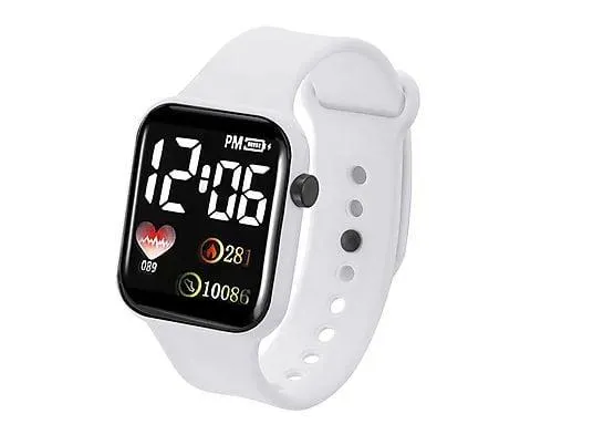 KREVA Leichte Digitale Led Farbenfrohe Smartwatch Spiegelkunststoff, Weiß