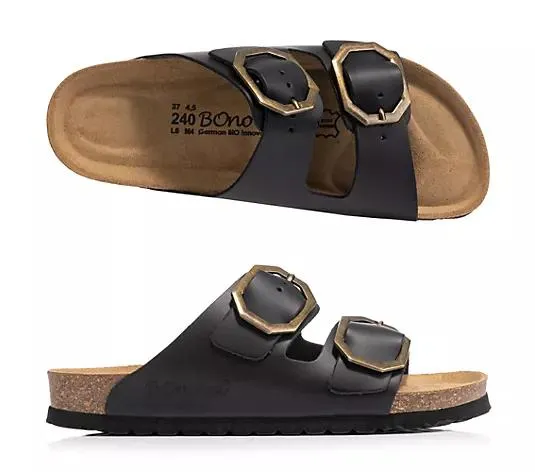 BONOVA Damen-Pantolette echt Leder verstl. Riemen Super-Soft-Fußbett