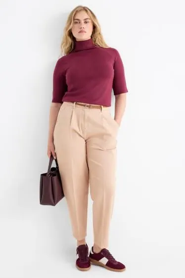 Cloth trousers with belt - high waist - barrel leg