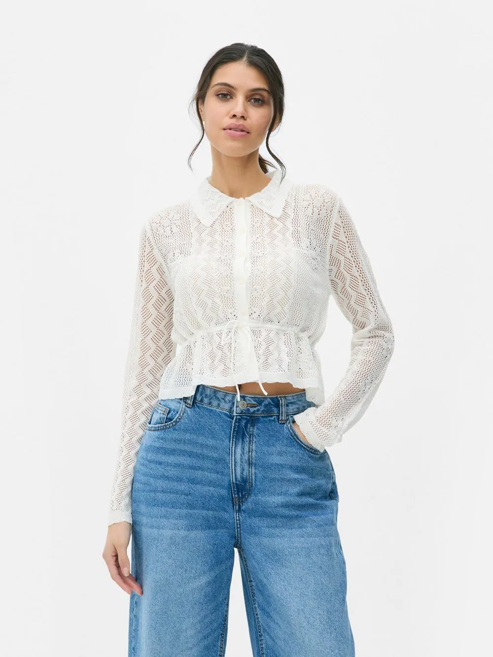 Pointelle-Cardigan mit Knopfleiste