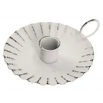 Kerzenständer Mini, Stabkerze, weiß, flach/Wellen
