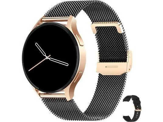 LEVOWATCH EDGY Damen AMOLED Always-On Smartwatch Edelstahl, robust und wasserdicht Silikonarmband + Edelstahlarmband, 140-210 mm, Rose Gold