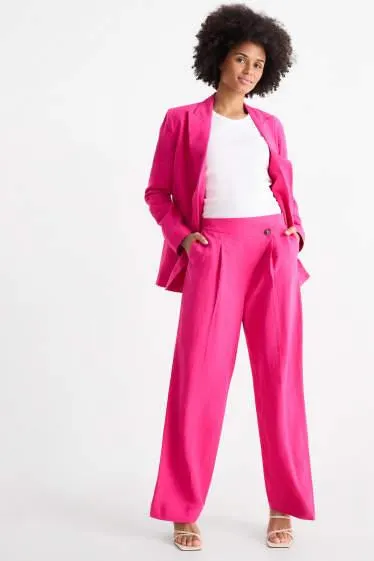 Business trousers with linen content - high waist - straight fit