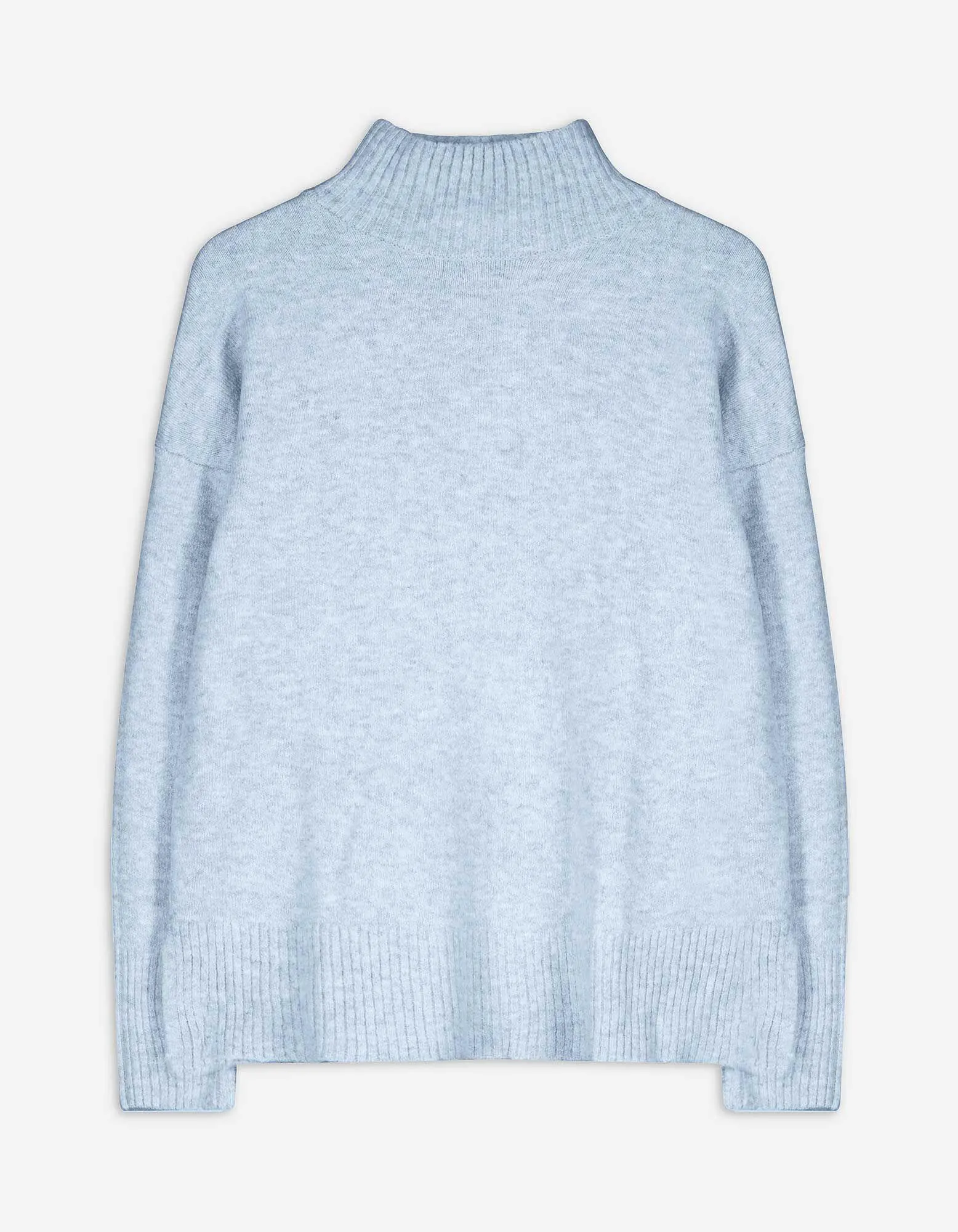 Strickpullover - Mockneck - hellblau