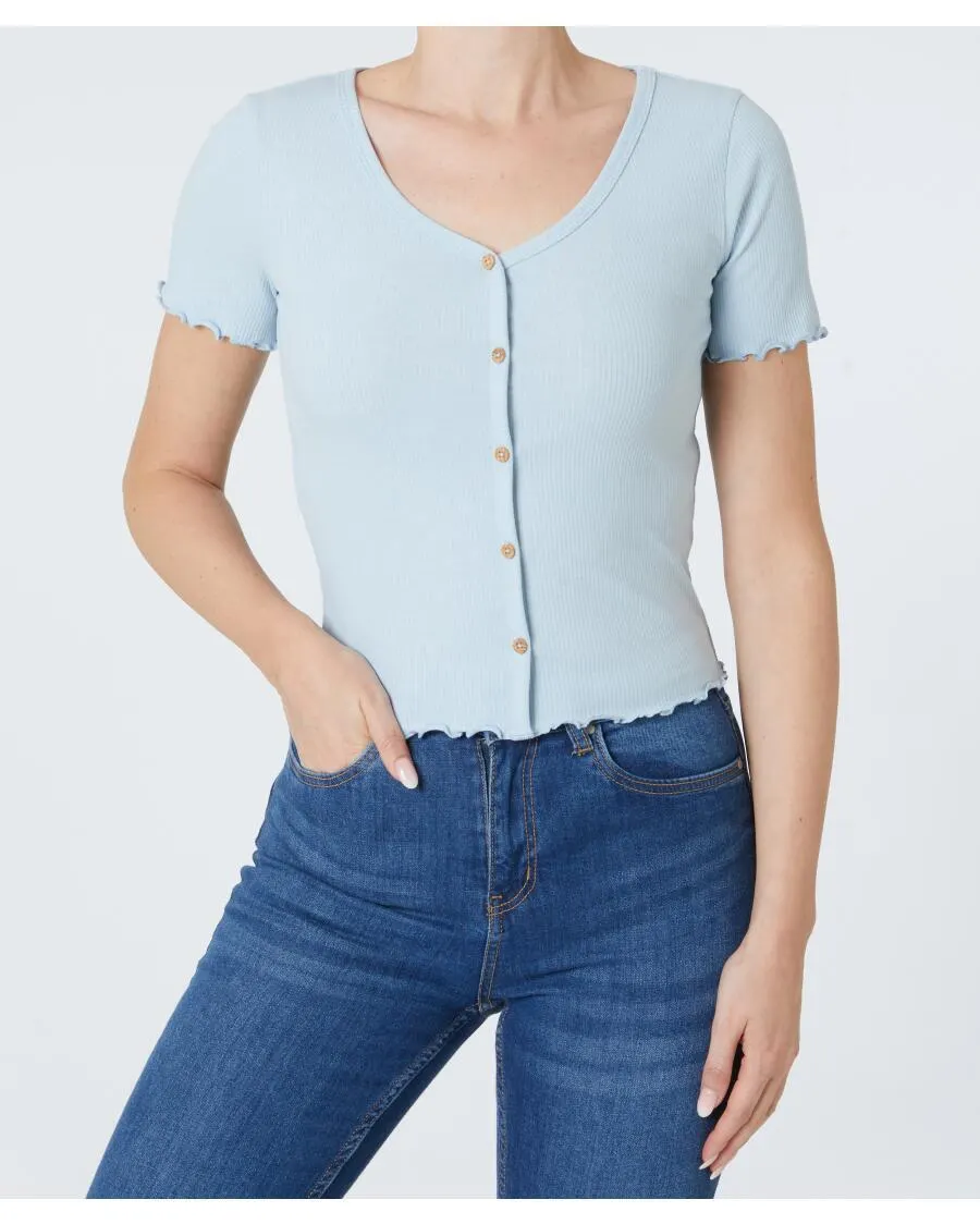 Hellblaues T-Shirt Janina, gerippt