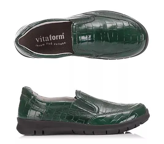 VITAFORM Damen-Slipper Krokolackoptik Stretchmaterial Sohle Free Run