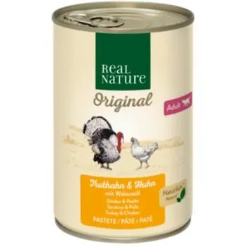 REAL NATURE Original Nassfutter Katze, Adult, Truthahn und Huhn mit Walnussöl 6x400 g