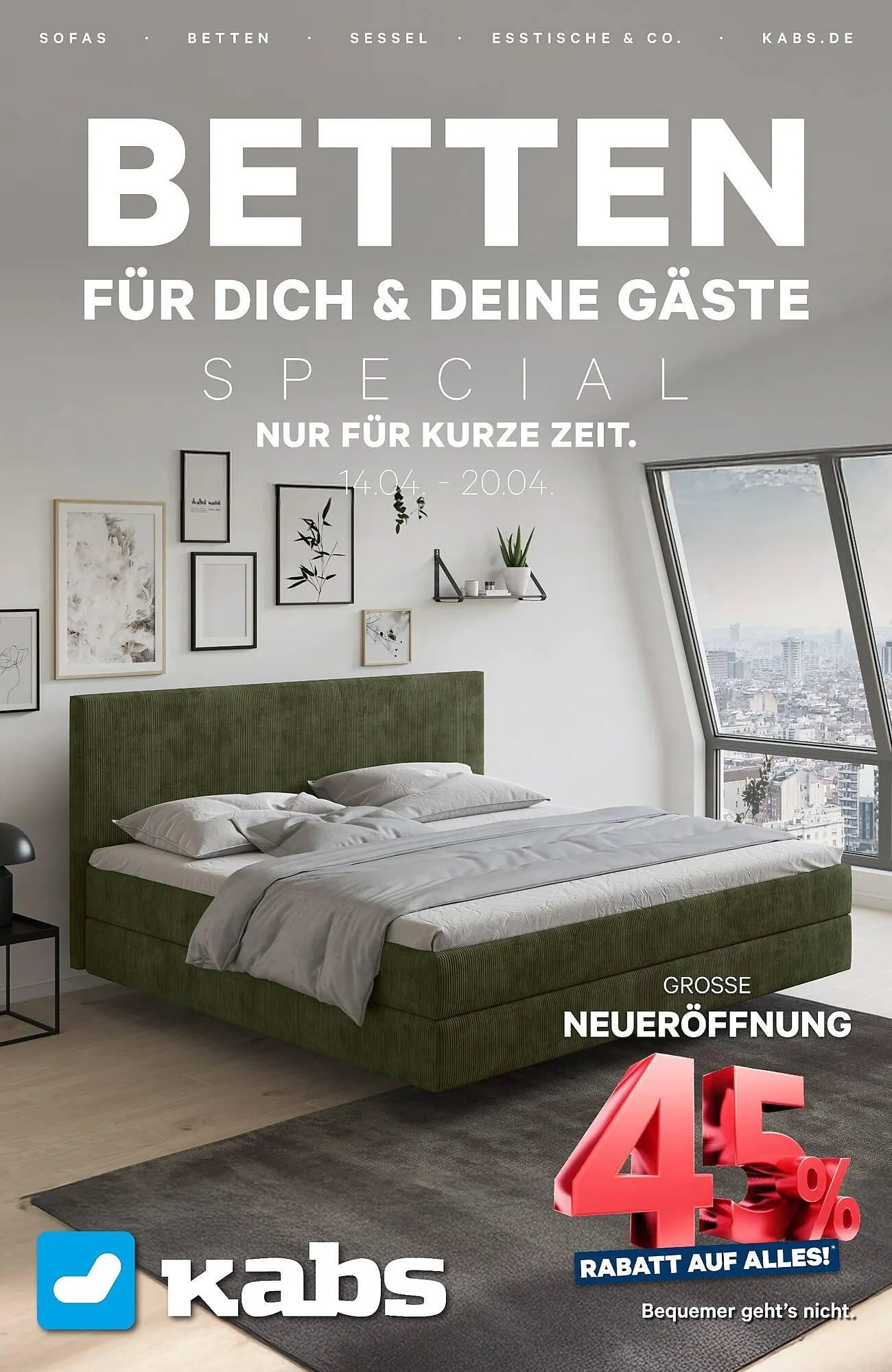 Kabs Polsterwelt Prospekt von 14. April bis 20. April 2025 - Prospekt seite 1