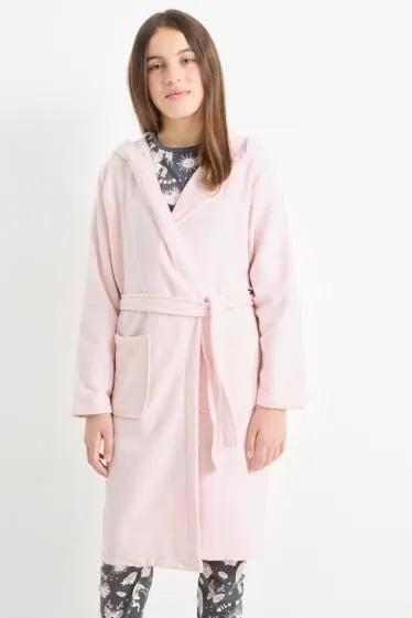 Terry cloth bathrobe with hood