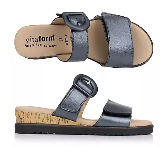 VITAFORM Damen- Pantolette echt Leder perlato Keilsohle