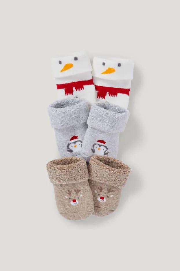 Set van 3 paar - rendier - newbornsokken voor kerst