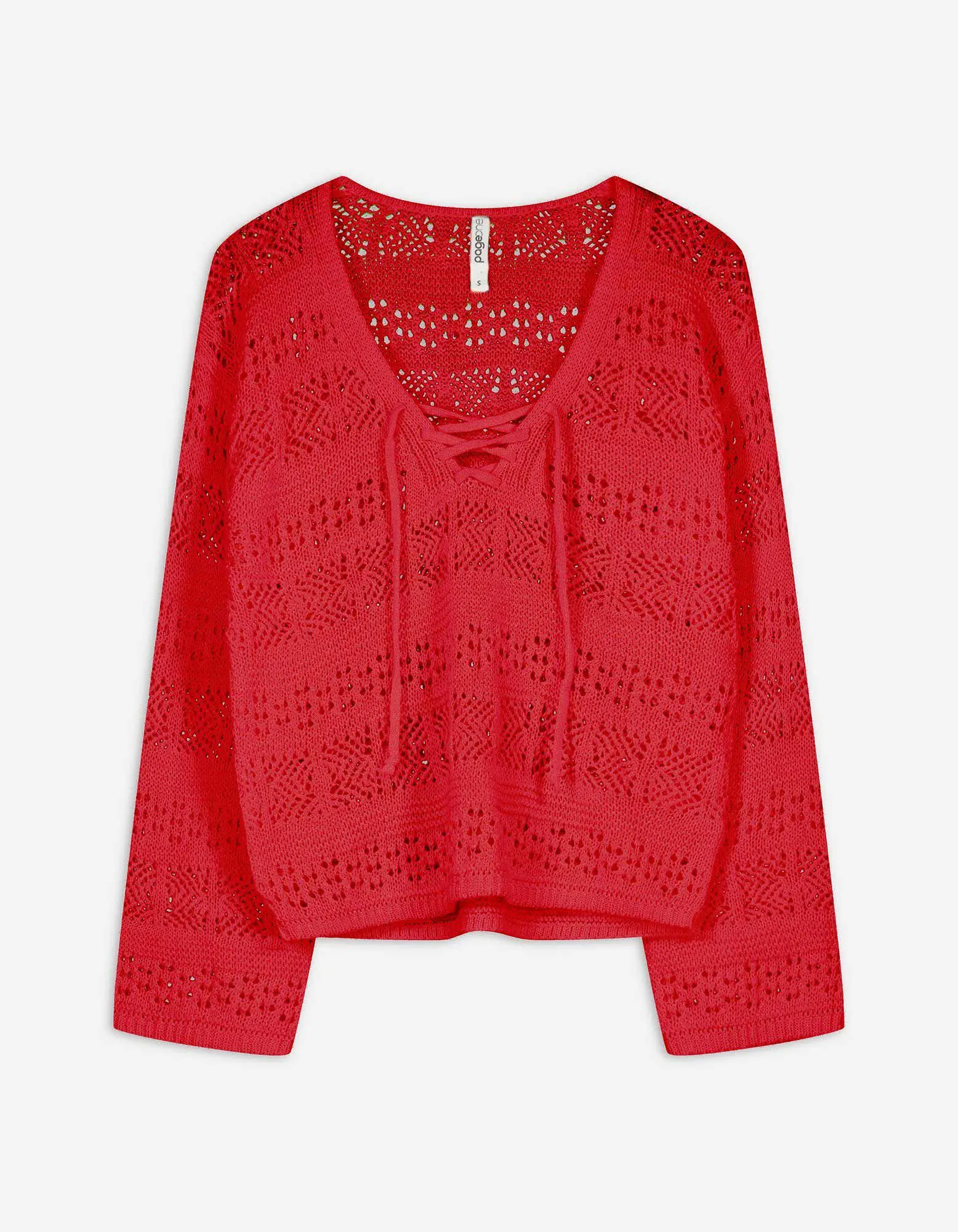 Strickpullover - Häkelspitze - rot