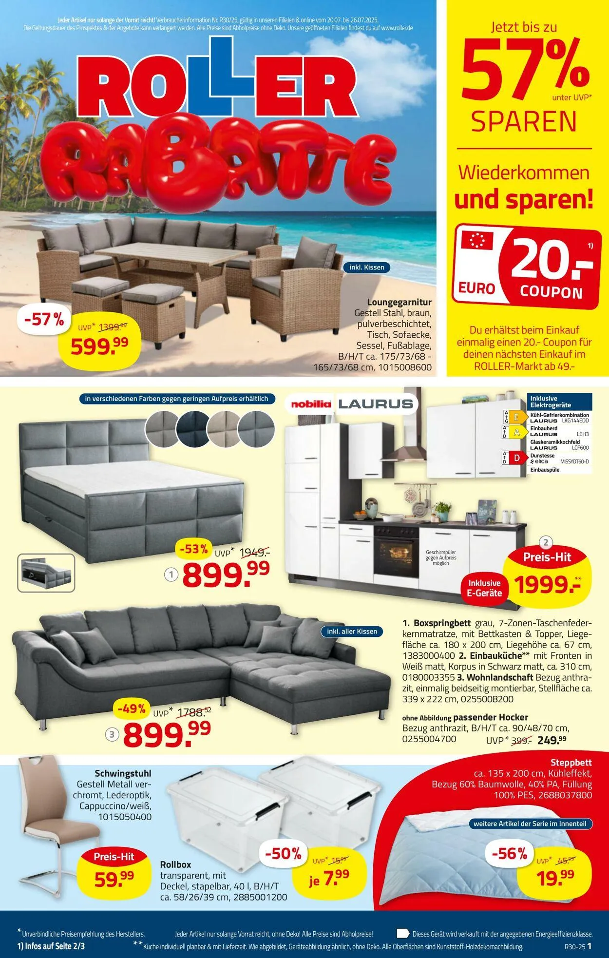 Roller Aktueller Prospekt von 20. Juli bis 26. Juli 2025 - Prospekt seite 1
