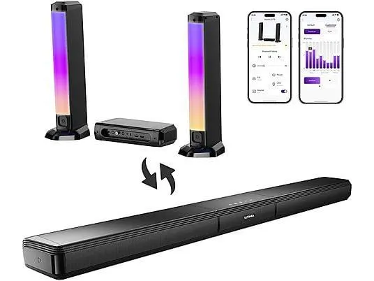 ULTIMEA Apollo S70 - 2025 Innovative 180W 5.0ch Soundbar mit App-Steuerung und RGB-Beleuchtung, Soundbar, Schwarz