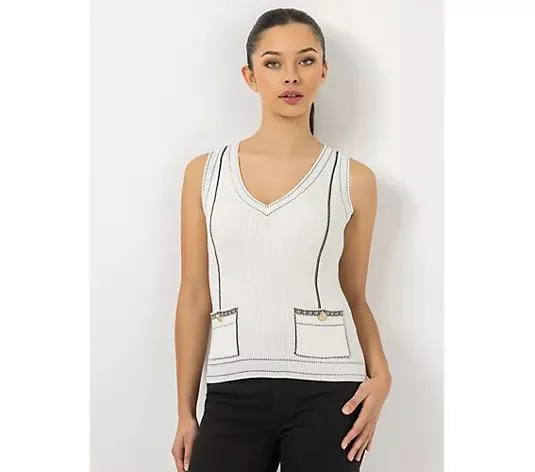 STEFFEN SCHRAUT Strick-Top V-Ausschnitt Kontrast-Details figurbetont