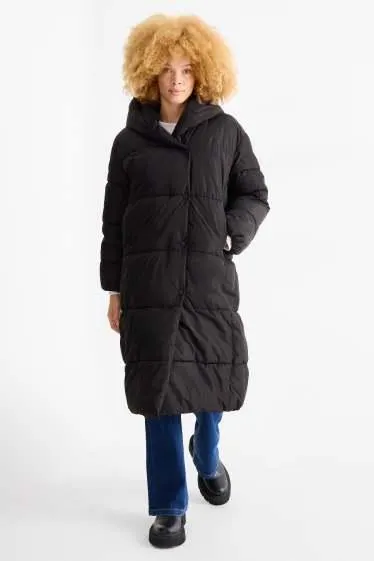 Quilted coat with hood - water-repellent