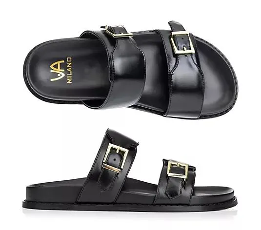 VIA MILANO Damen-Pantolette echt Leder 2 verstl. Riemen