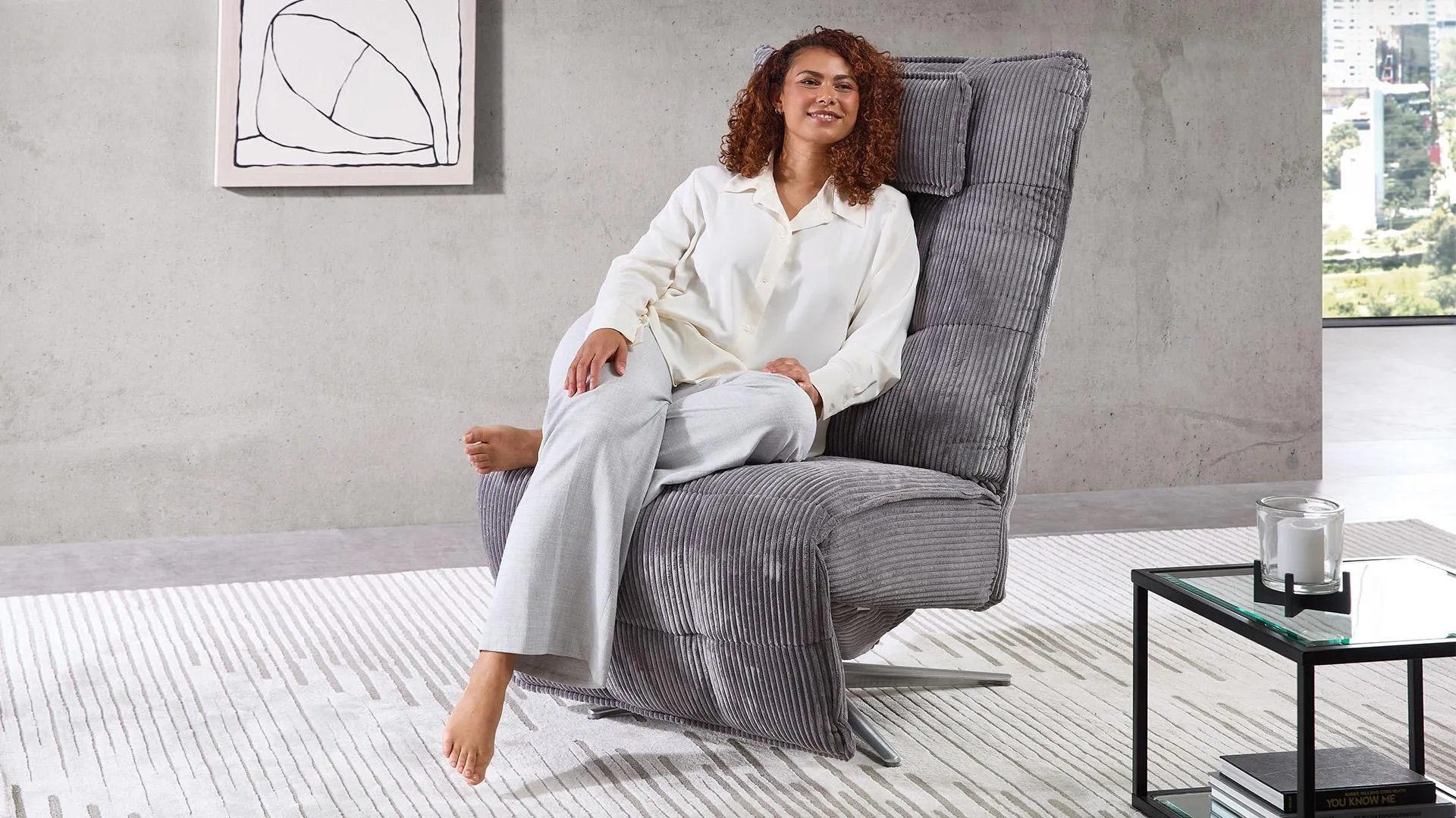 Relaxsessel Touchdown mit 2-Motoren und Relaxfunktion Cord Stoff