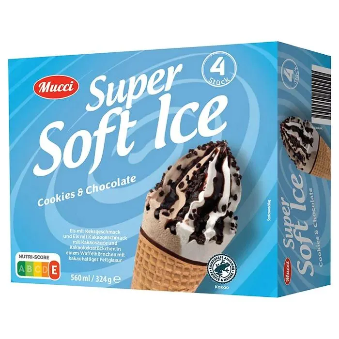 MUCCI Super Soft Eis Waffelhörnchen 560 ml, Cookies & Cream