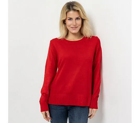 CASHMASOFT Pullover Rundhalsausschnitt Rippbundabschlüsse Haarige Struktur