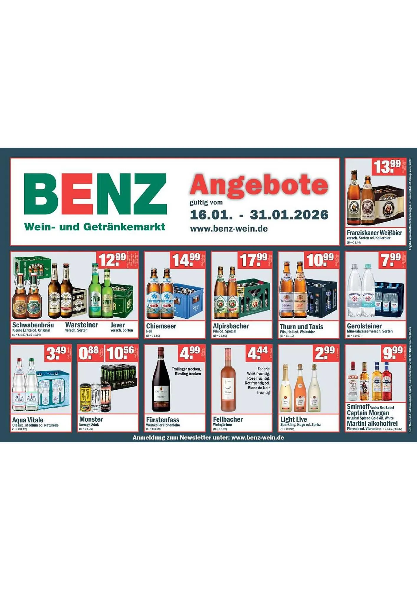 Benz Getränke Prospekt von 16. Januar bis 31. Januar 2026 - Prospekt seite 1