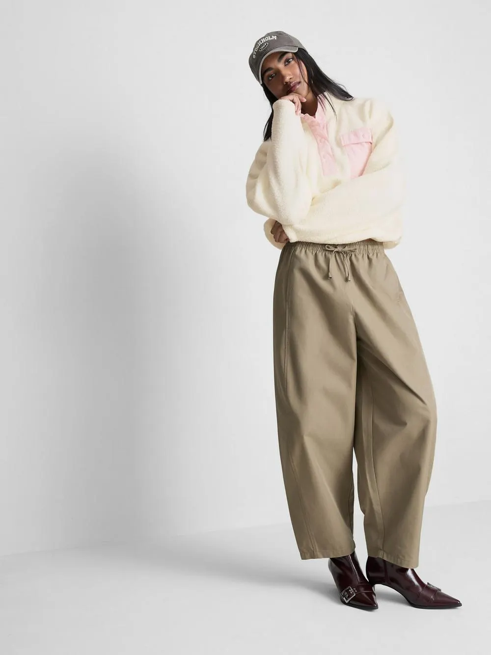 Borg-Sweatshirt mit halber Knopfleiste