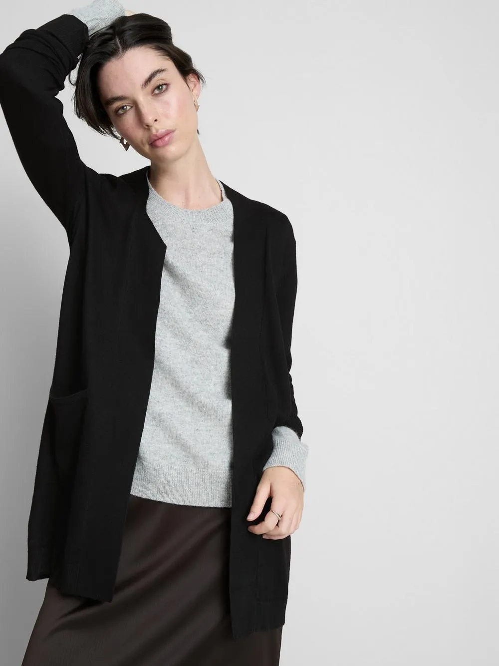 Langer Cardigan mit Wasserfallrevers
