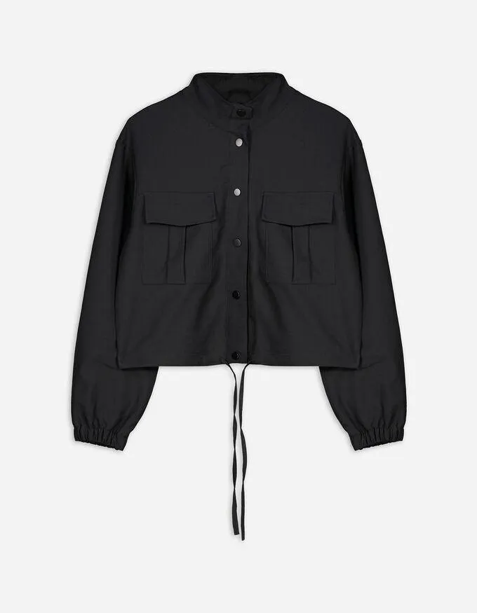 Košilová bunda - Na spodním lemu šňůrka na stažení - cerná