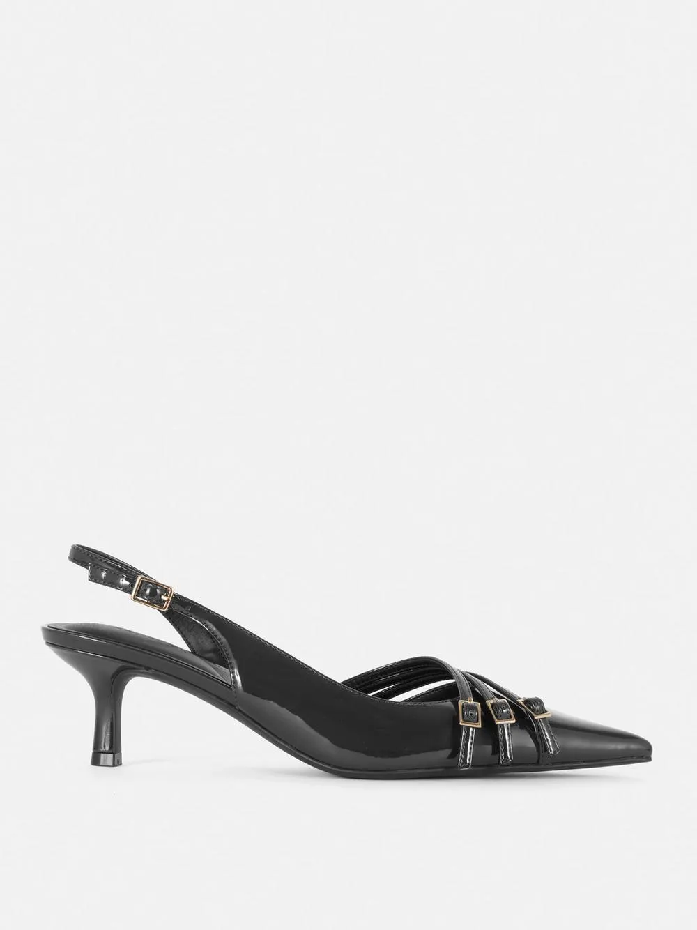 Lack-Slingbacks mit Kitten-Heel und 3 Schnallen