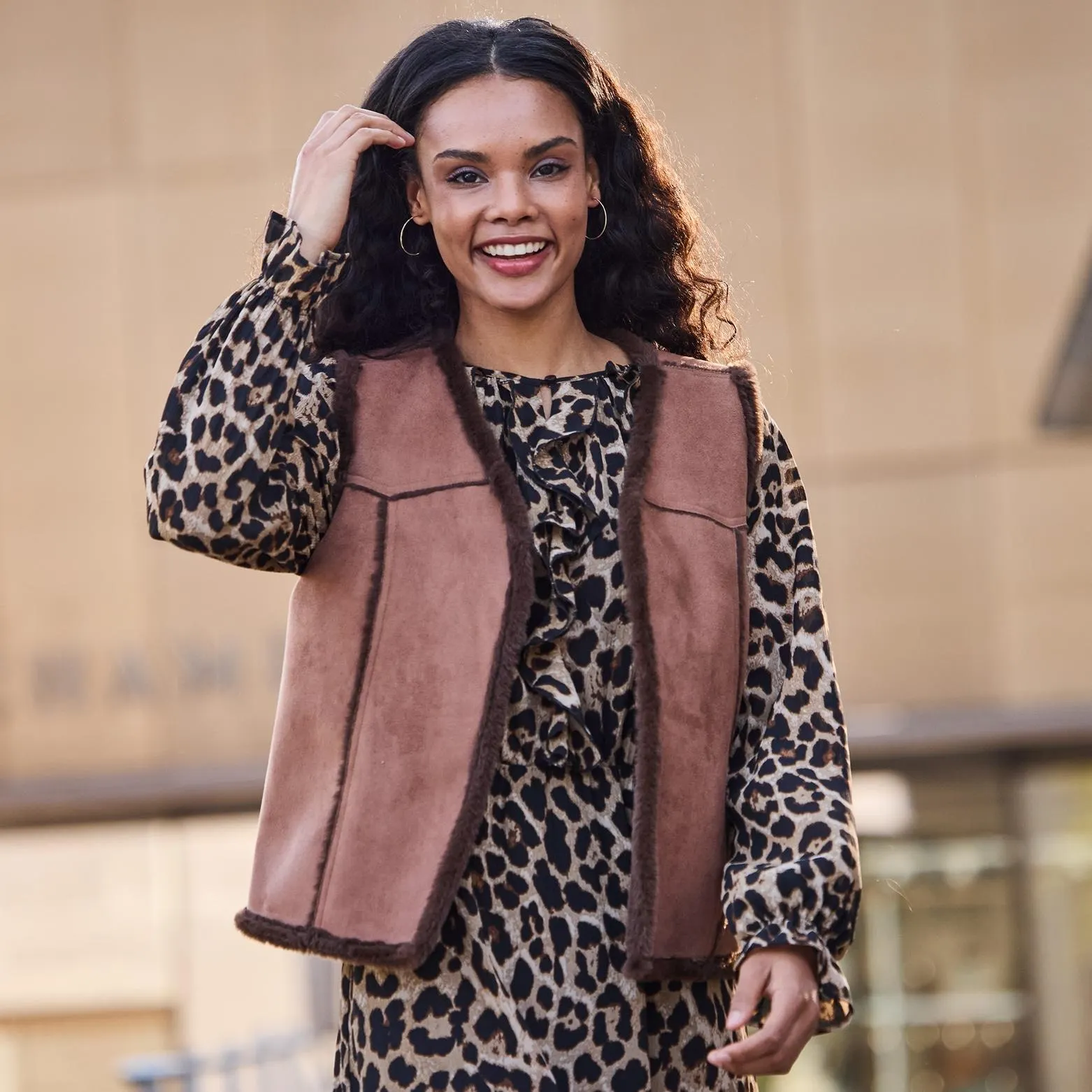 Damen-Indoor-Weste mit Innenfutter aus Kunstfell