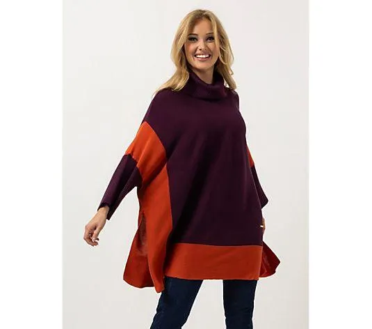 AMINATI® Poncho Rollkragen Seitenschlitze Color-Blocking
