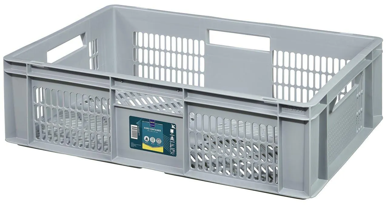 METRO Professional Eurobox, PP, 60 x 40 x 17 cm, 30 L, 20 kg, perforiert, stapelbar, mit Handgriff, grau